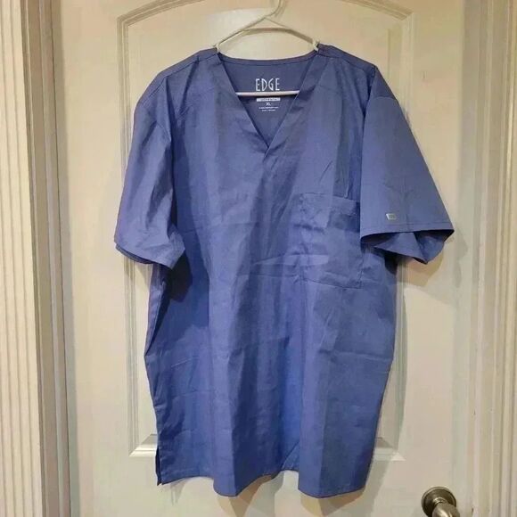 Edge By IRG Men's Ciel Blue Poly/Rayon/Spandex Blend V-Neck Scrub Top NEW - Picture 2 of 10